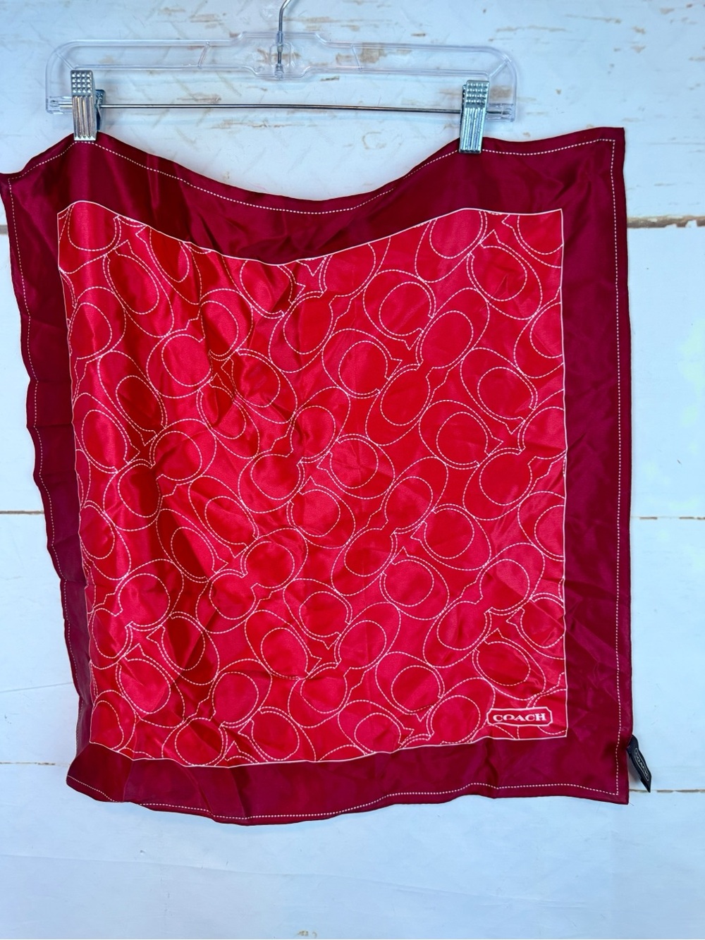 Coach | Red 100% Silk Square C Logo Scarf - Picture 4 of 8